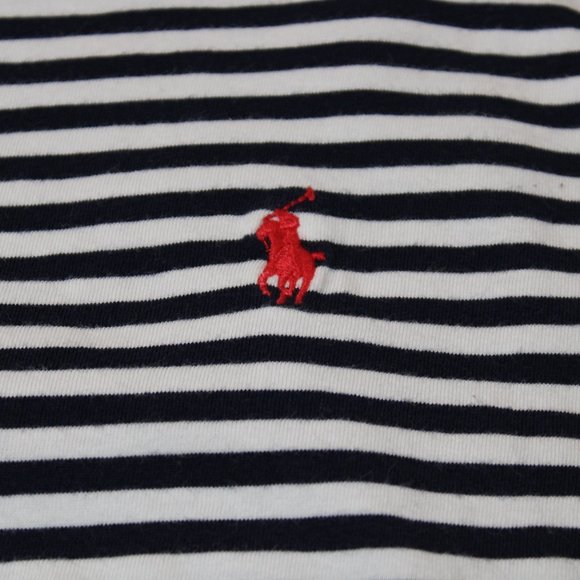 Polo Ralph Lauren Navy striped v-neck with red trim - Picture 3 of 5